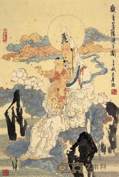 吴元奎 壬午(2002年)作 观音送子 镜心 66.5×44.5cm